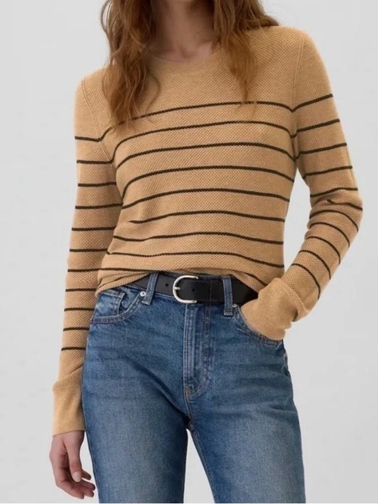 GAP Sweaters - NWT GAP Textured Striped Crewneck Sweater Camel Color with Black Stripes Size XS